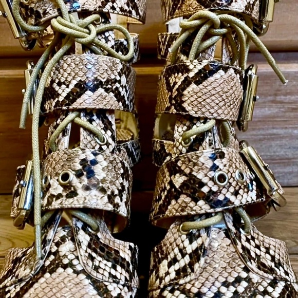 WOMENS BOHO western FAUX PYTHON LACE UP HEELED ANKLE BOOTIES | Size 6 - NWOT - Picture 6 of 12